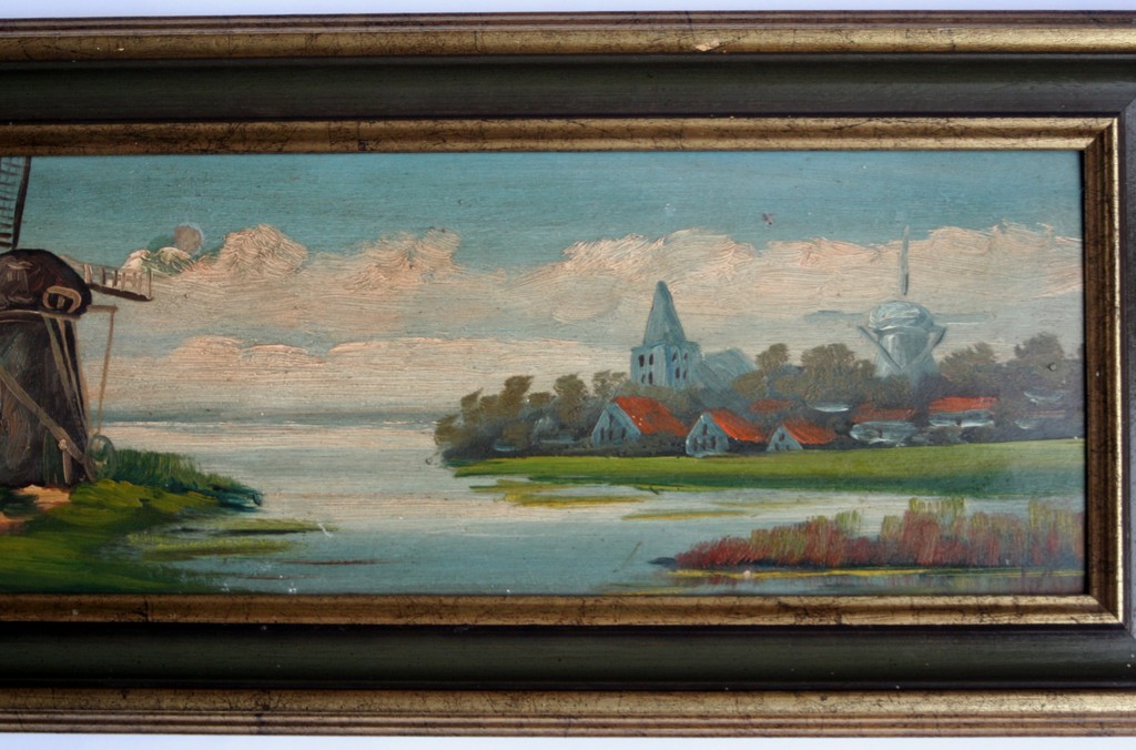 Onbekende kunstenaar - olieverf op board - dorp en molens aan het water. kopen? Bied vanaf 1!