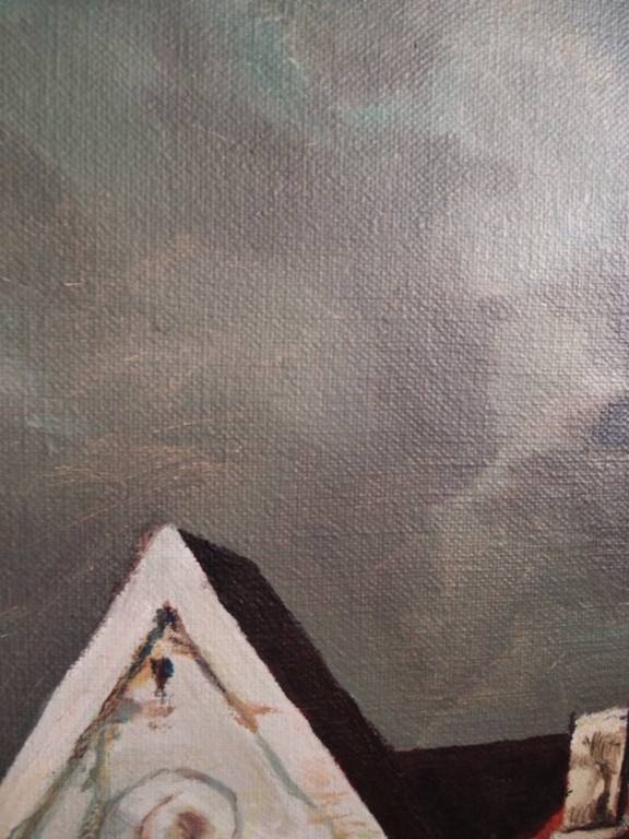 Niet of onleesbaar gesigneerd - L.M. Hoebe, olieverf op doek, Laat-middeleeuws tafereel van huis met wachter kopen? Bied vanaf 65!