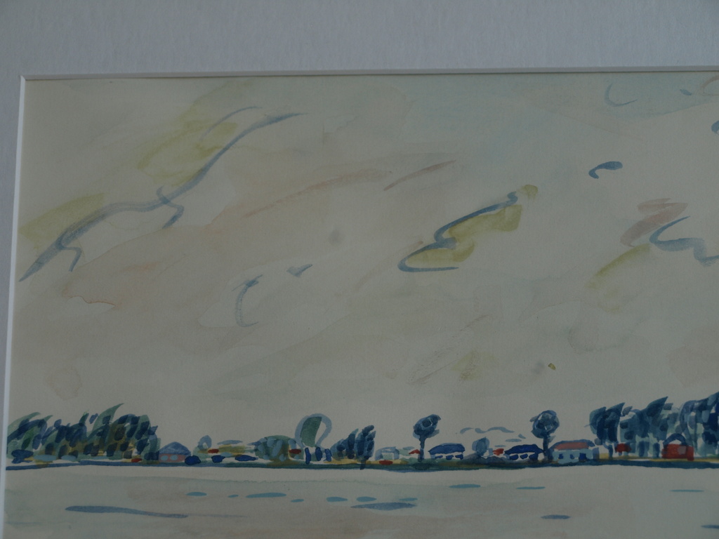 Anneke (Anne) Jung : Aquarel – Langs het IJsselmeer –gesigneerd & ingelijst–1980 kopen? Bied vanaf 1!