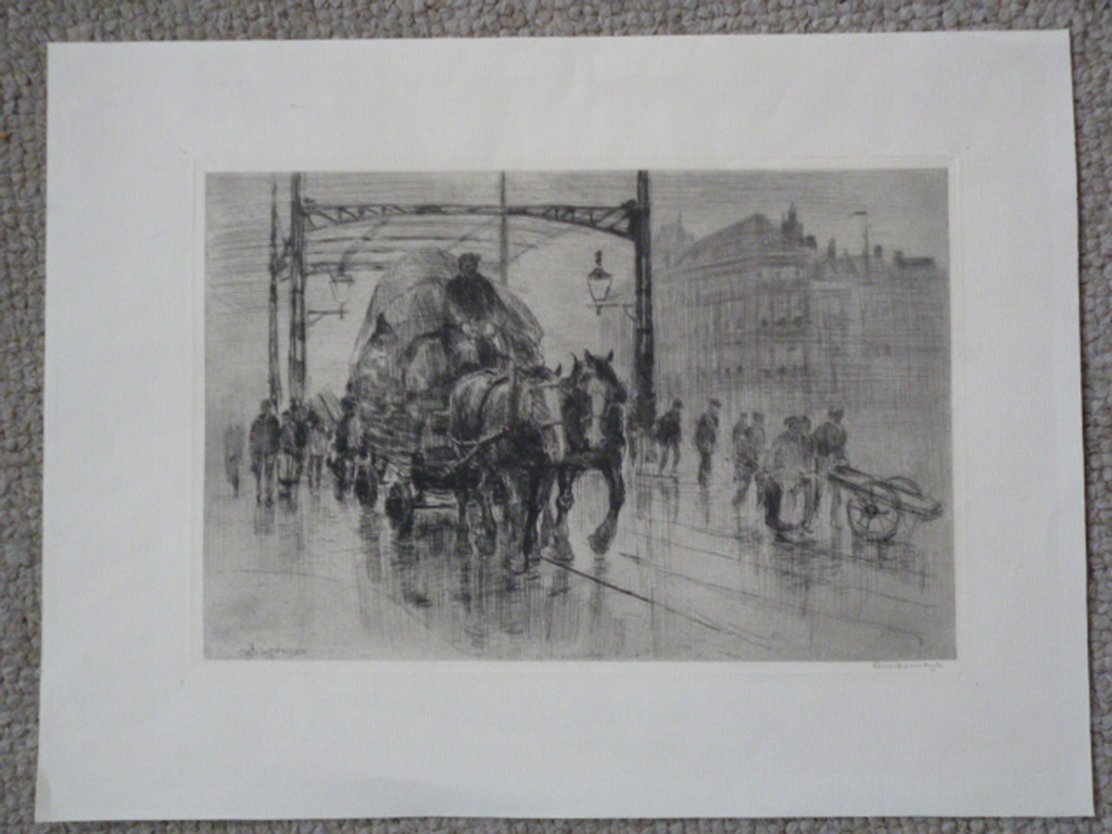 Waalko Jans Dingemans sr - ets - Stadsgezicht met paard en wagen kopen? Bied vanaf 45!