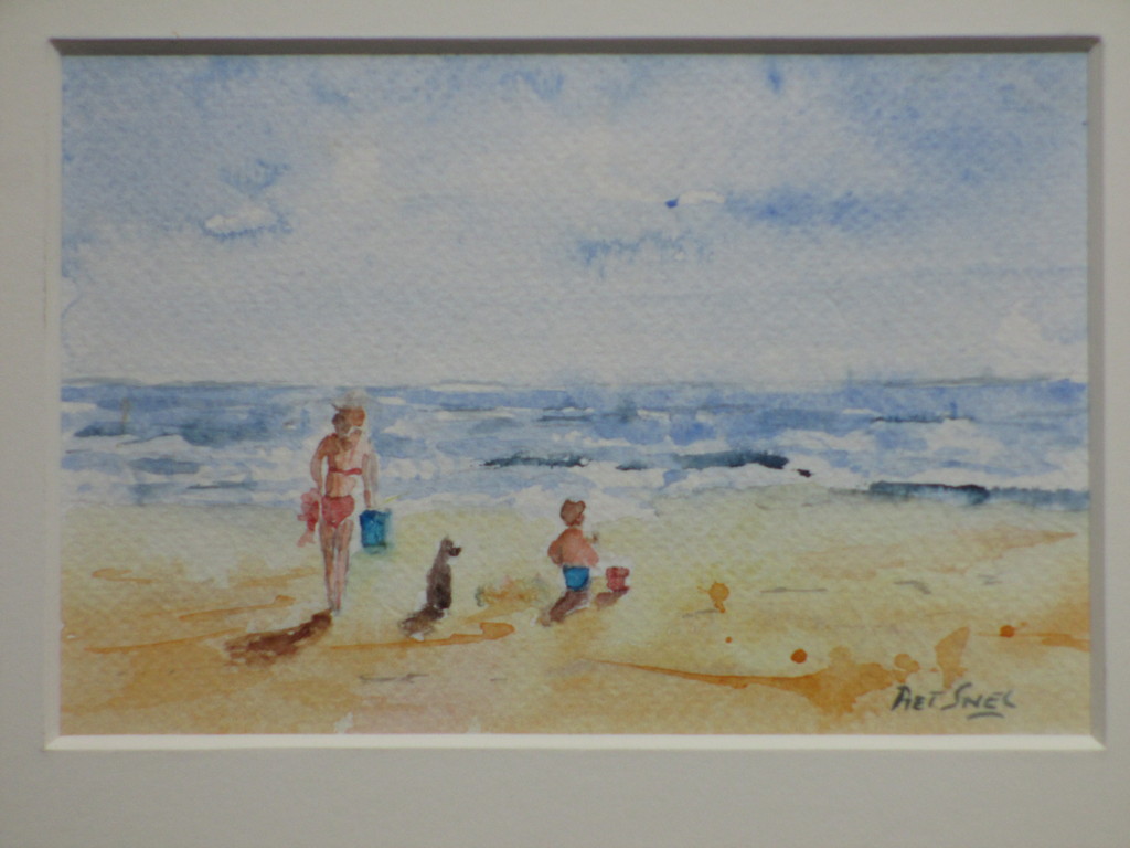 Piet Snel - Piet Snel, Een dagje aan het strand, Aquarel verkauft! Den