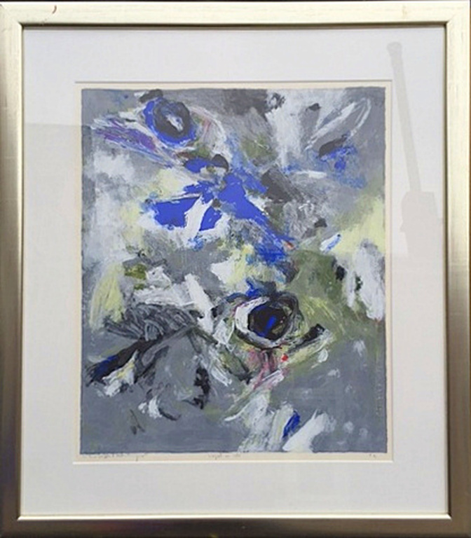 Charlotte Molenkamp, zeefdruk e.a., Vogel en Vis, 77x 88 cm verkocht voor € 200!