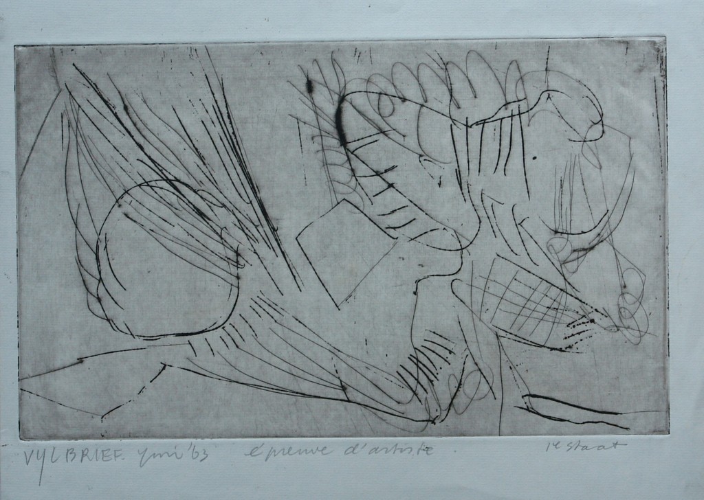 Ernst Vijlbrief, droge naald ets. Abstract verkocht voor € 45!