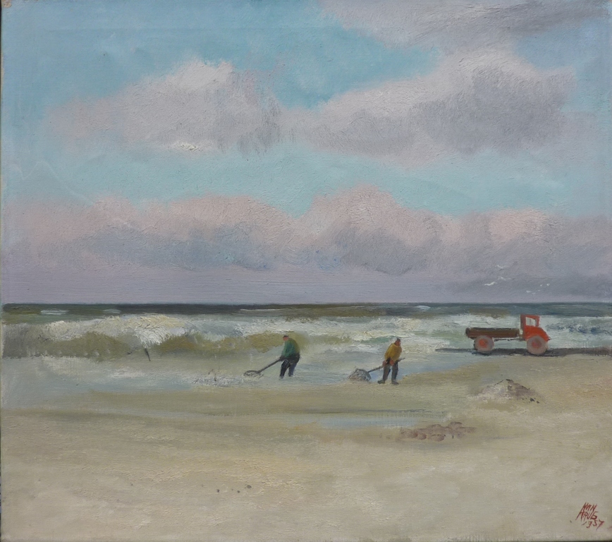 HAN KRUG schilderij "Schelpenvissers" 1957 verkocht voor € 50!