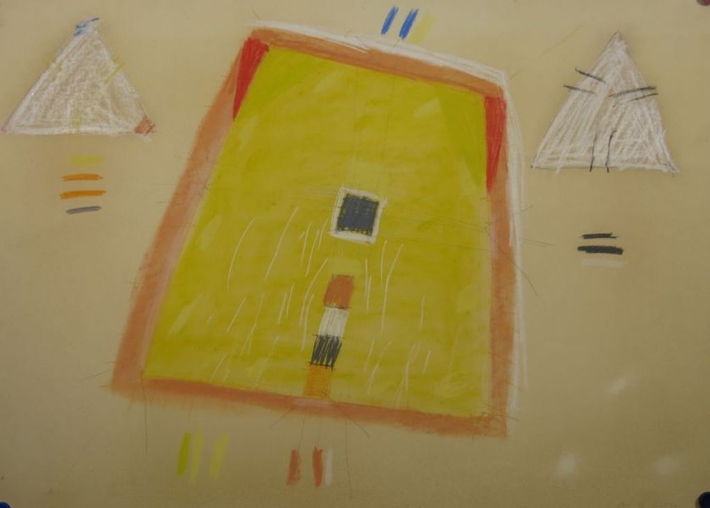 Arie de Groot: Krijttekening, Abstracte compositie verkocht voor € 35!