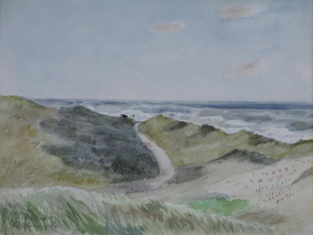 Han Krug, Duin- en zeegezicht 1960, Aquarel verkocht voor € 45!