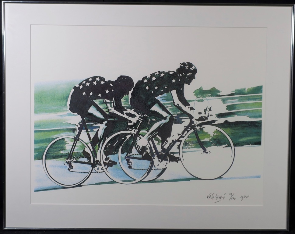 Rene Brone: Litho, Wielrenners - Ingelijst kopen? Bied vanaf 1!