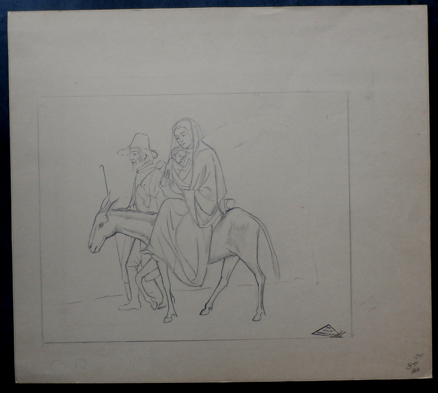 Lodewijk Schelfhout - tekening: Jozef en Maria met kindje Jezus - jaren 30 kopen? Bied vanaf 60!