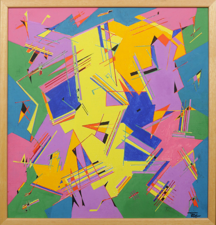 Henri Titselaar: Acryl op board, Muzikale compositie - Ingelijst verkocht voor € 120!
