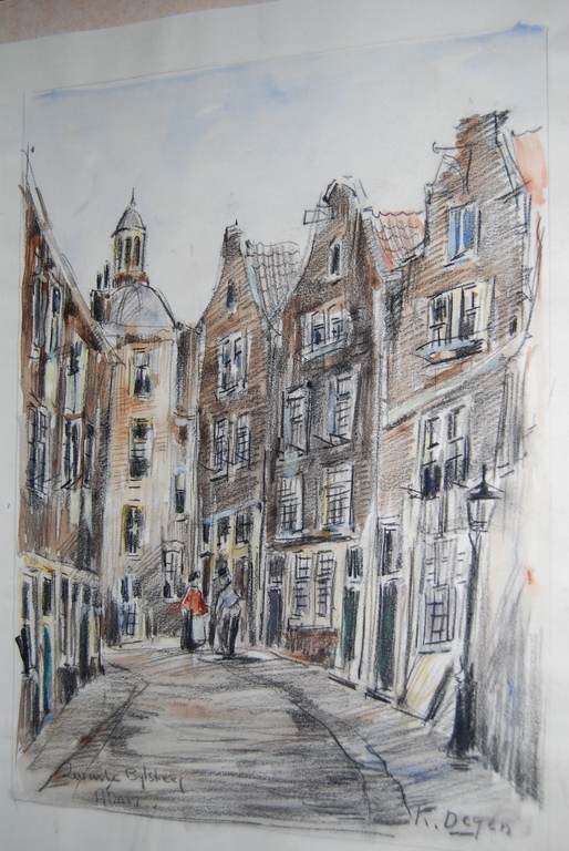 K. Degen ( pseudoniem van J.H. Frese), De Zwarte Bijlsteeg te Amsterdam, Aquarel kopen? Bied vanaf 25!