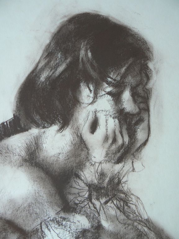 Vroeg portret van jonge vrouw in waskrijt 1965 - origineel werk kopen? Bied vanaf 890!