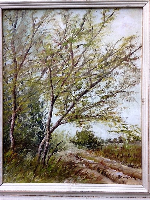 Joop Burger, olieverf op paneel, Berkenbomen langs bospad kopen? Bied vanaf 1!