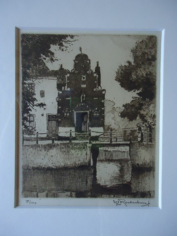 H.E. Roodenburg ( 1895 - 1987 ) - ets - Zakkendragershuisje te Franeker.  kopen? Bied vanaf 1!
