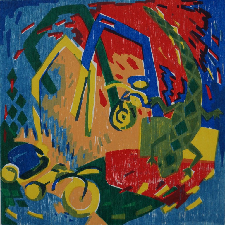 Angenelle Thijssen - gesigneerde houtsnede - de ronde van de Salamander - 20 ex. kopen? Bied vanaf 1!