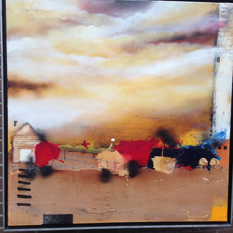 theo koster gemengde techniek op linnen ingelijst -farmhouse blues- kopen? Bied vanaf 250!