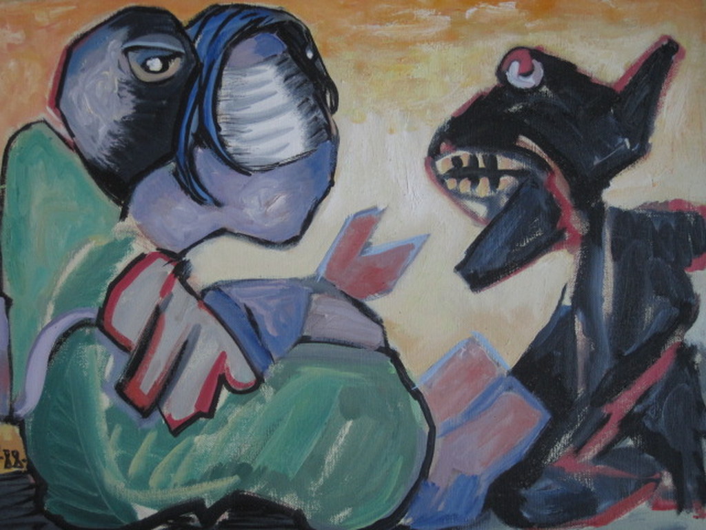 Surinaams Expressionist Quintus Jan Telting - groot olieverf "OPUS 1773" gesign  verkocht voor € 86!