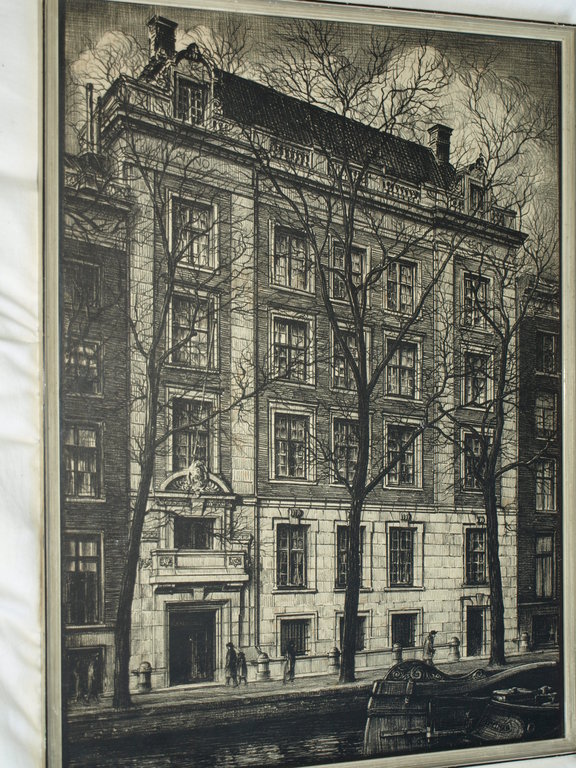 Albert Hemelman : litho – Grachtenpand Amsterdam – Ingelijst – ca 1935 kopen? Bied vanaf 1!