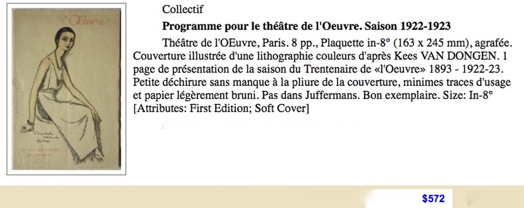 Kees van Dongen,L'oeuvre,programmaboekje met lithografie op omslag,1922 kopen? Bied vanaf 150!