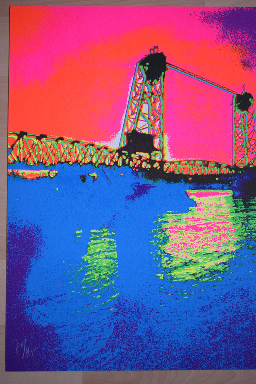 Henk van der Vet - Kleurenzeefdruk - De Hef - Brug in Rotterdam kopen? Bied vanaf 50!