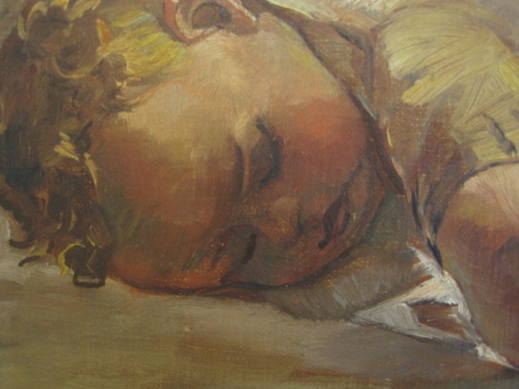 Toon Pluijmers 1910-1967 olieverf "slapend kindje" gesigneerd en gedat. 1946 kopen? Bied vanaf 1!