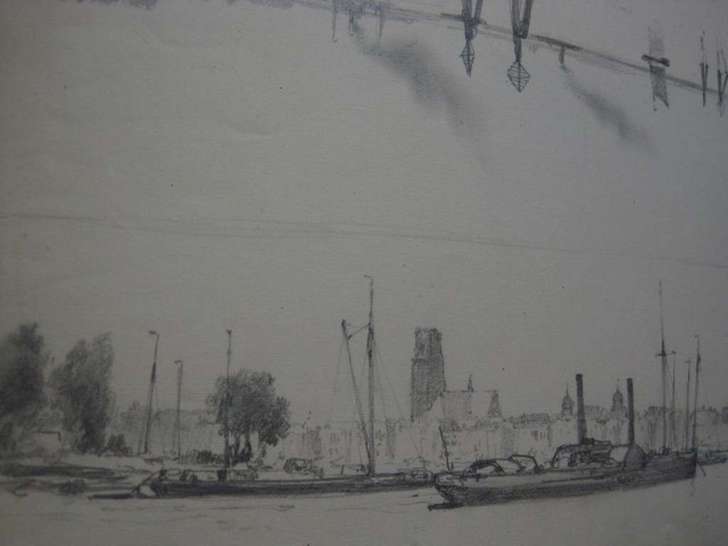 Apart oude dubbeltekening "Haven Rotterdam - Riviergezicht" door G.L.Kiers 1838  kopen? Bied vanaf 1!
