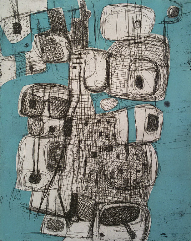 Gerard Schäperkötter - Abstracte compositie, ets verkocht voor € 100!