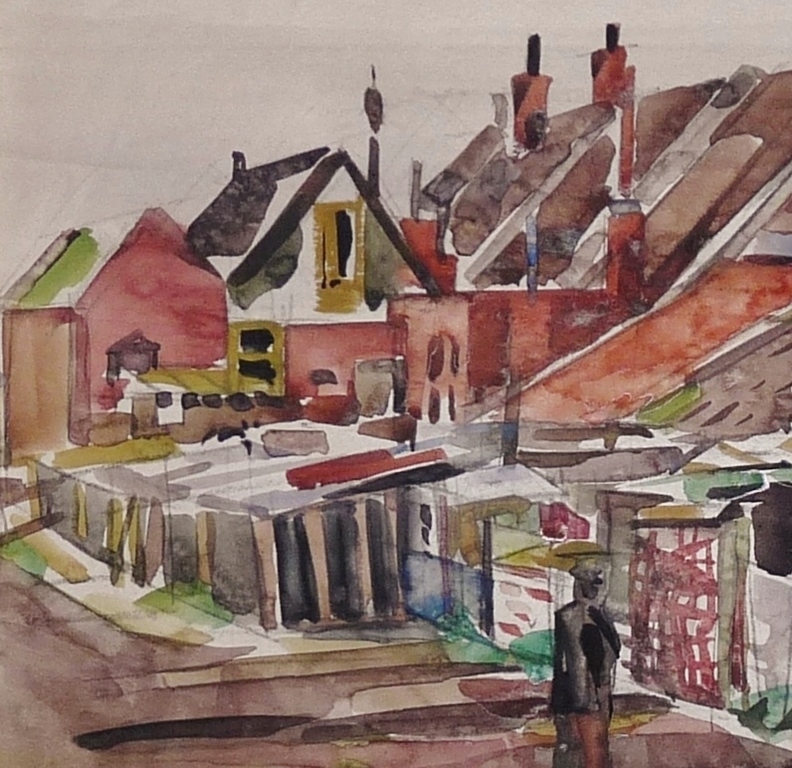 Jan Gerrit Jordens: Aquarel, Huizen met achterplaatsjes kopen? Bied vanaf 300!