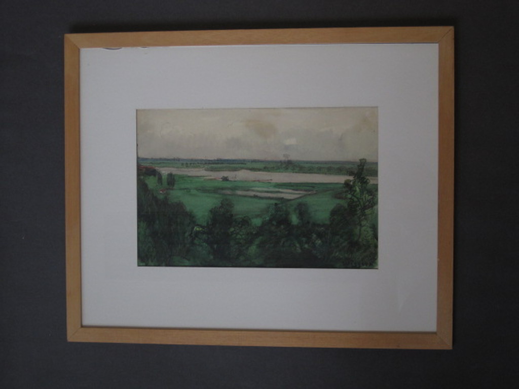 Sfeervolle Gouache "de Ooijpolder bij Nijmegen" door Derk Wiggers 1866-1933  kopen? Bied vanaf 1!