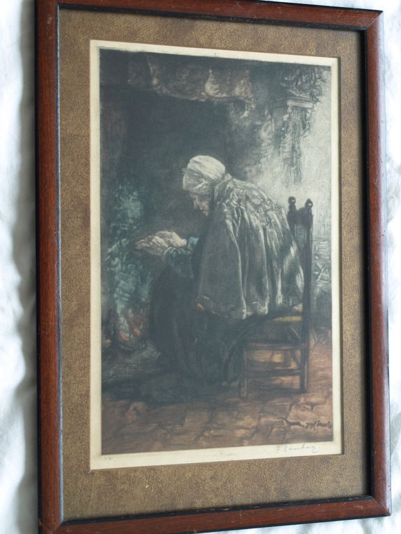 Frans Everbag : Ets , Oude vrouw bij haardvuur – gesigneerd & ingelijst-ca 1930 kopen? Bied vanaf 1!