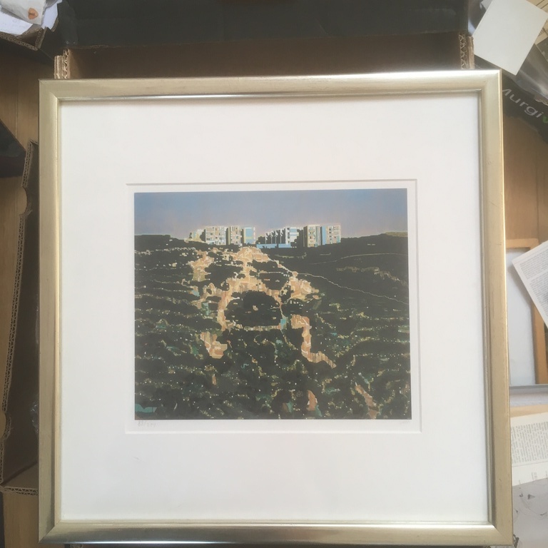 Onbekende kunstenaar -Zeefdruk- constructivistisch landschap monogram WM kopen? Bied vanaf 1!