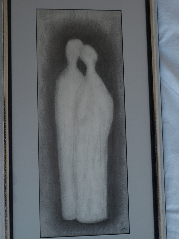 Onbekend, gesigneerd : Tekening, Twee verliefde Bowling pins – ingelijst  kopen? Bied vanaf 1!