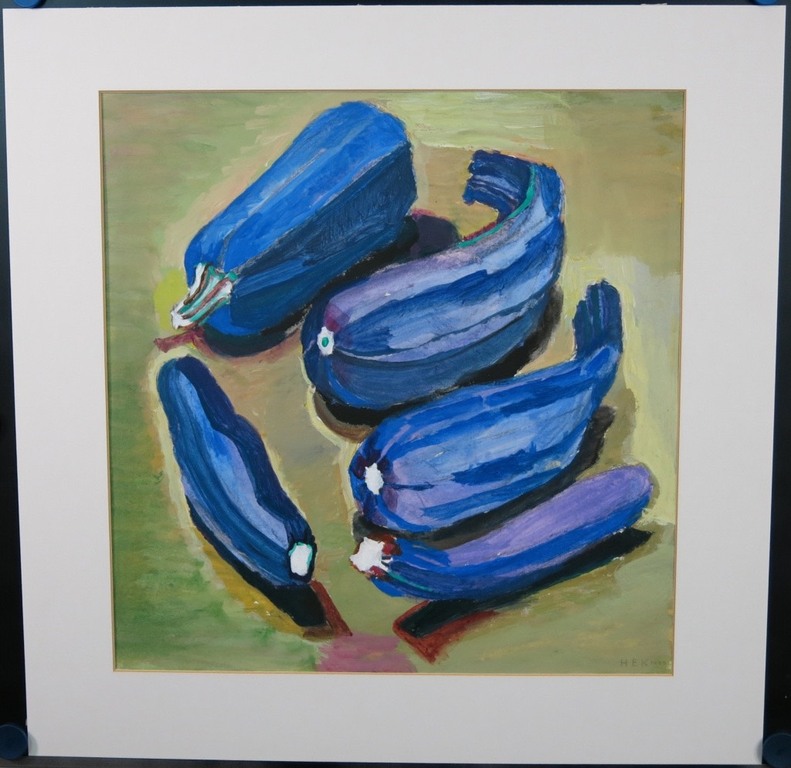 Hans Ebeling Koning: Gouache, Paarse courgettes  kopen? Bied vanaf 50!