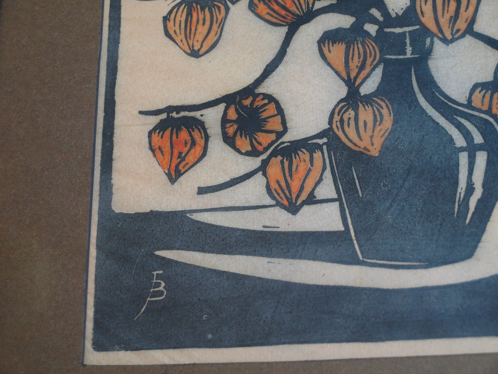 Jac. de Beer : Houtsnede , Lampionplant – gesigneerd & ingelijst  kopen? Bied vanaf 35!