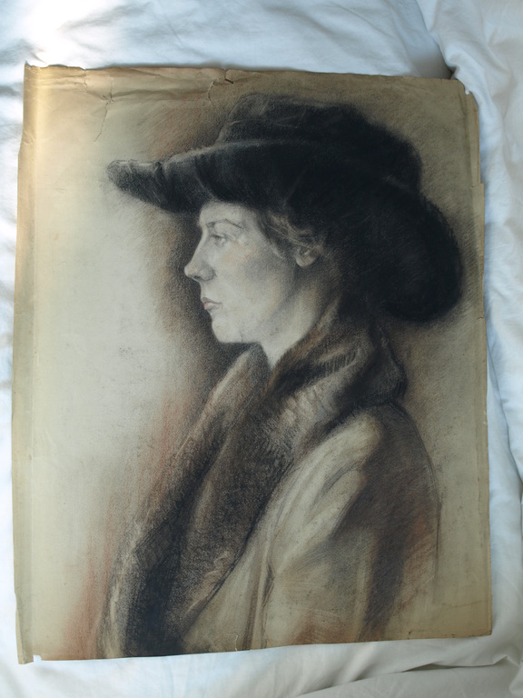 Elias Smalhout : Tekening , Bregtje met zwarte hoed – ca 1920  kopen? Bied vanaf 1!