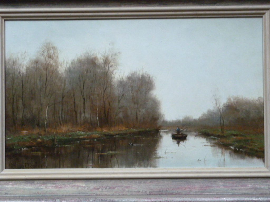 Frits Goosen - olieverf - Vaart met man in boot kopen? Bied vanaf 350!
