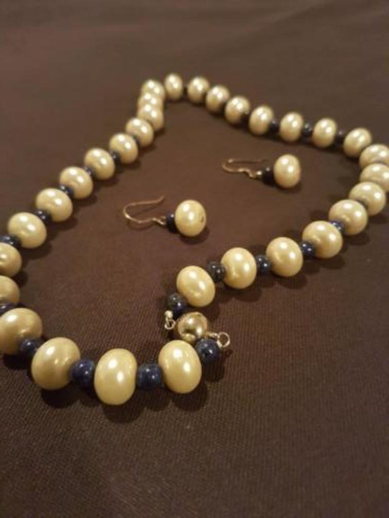 Ketting en oorbellen lapis en gekweekte parel kopen? Bied vanaf 1!