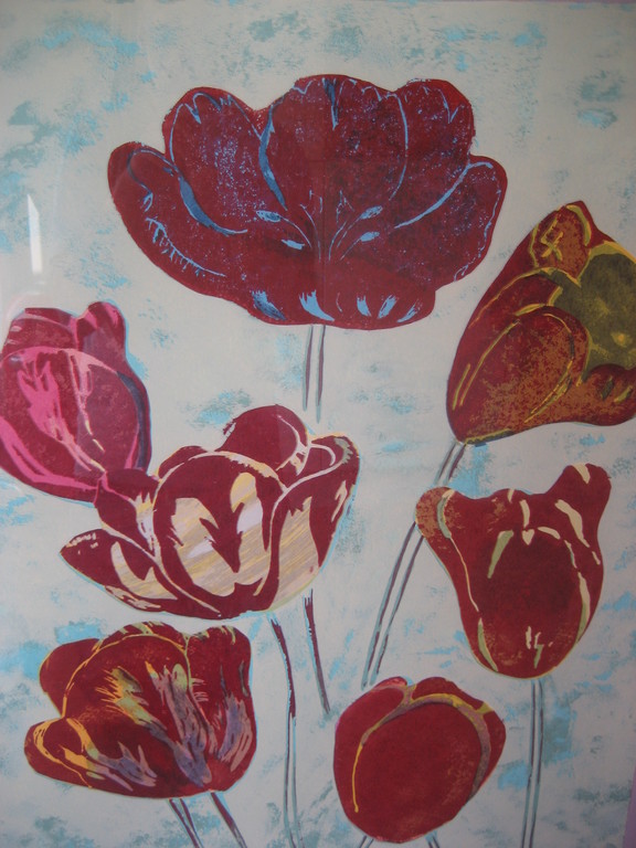 Marjan Jaspers: grote ingelijste zeefdruk 'Tulpen II' (handgesigneerd en genumme kopen? Bied vanaf 49!
