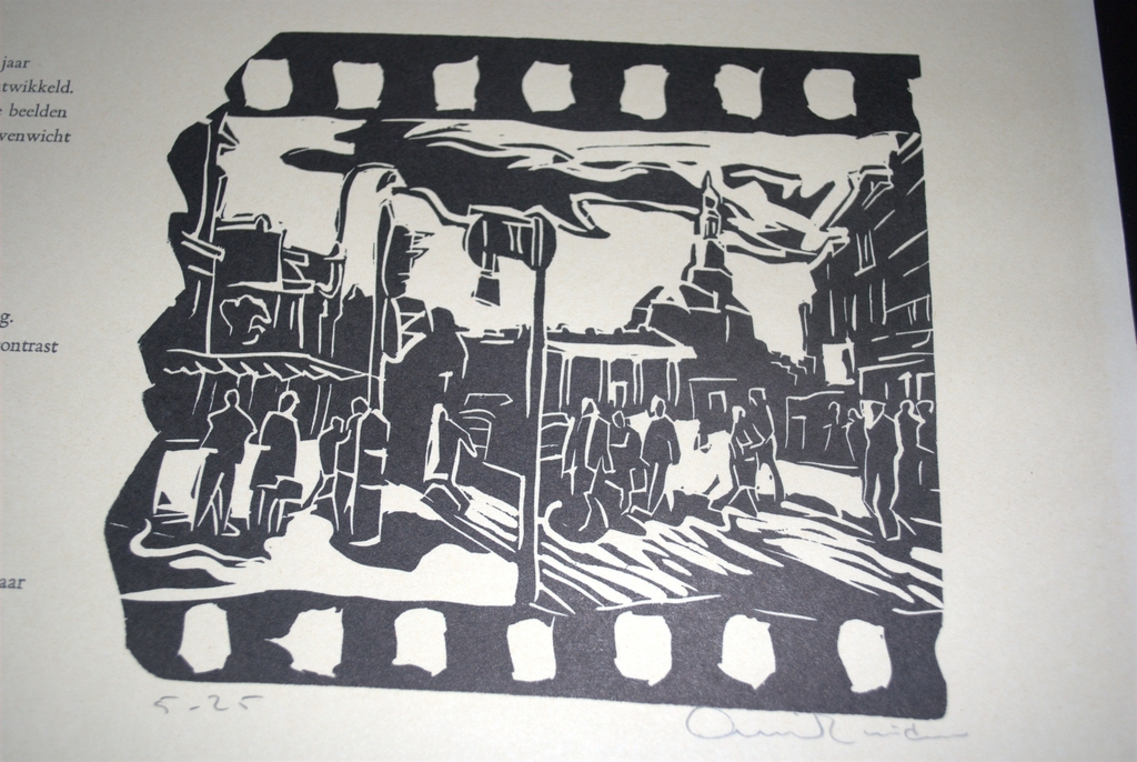 Groninger Ploeg Arie Zuidersma, linosnede Groningen met gedicht, oplage 25.  kopen? Bied vanaf 35!