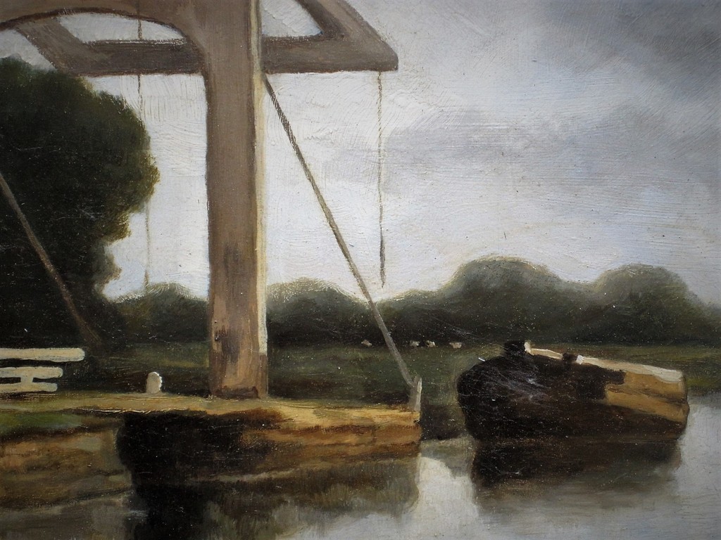 Groot oud olieverf "Ophaalbrug bij Nieuwkoop Zuid Holland" ongesigneerd kopen? Bied vanaf 1!