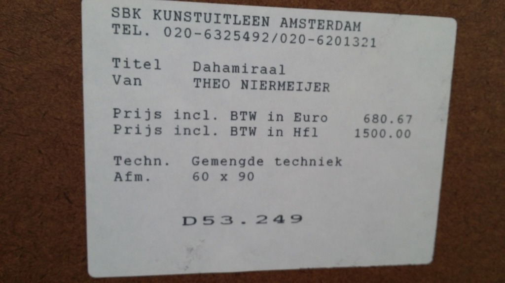 Theo Niermeijer: gemengde techniek, Dahamiraal kopen? Bied vanaf 40!