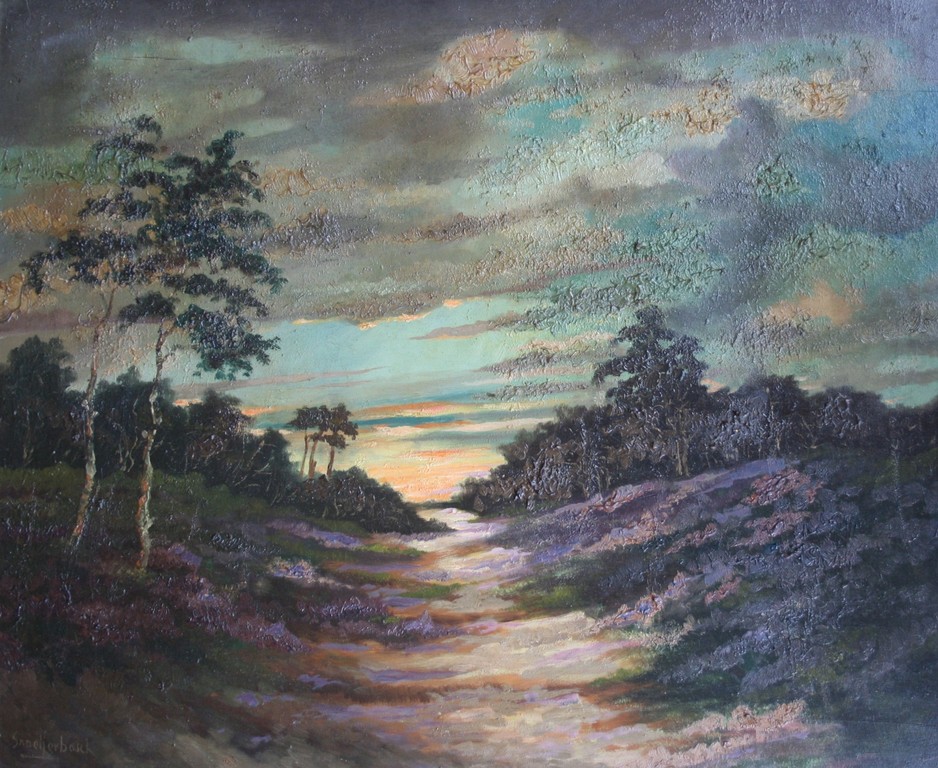 C.J. Snoeijerbosch - Heidelandschap - olieverf op paneel - gesigneerd verkocht voor € 70!