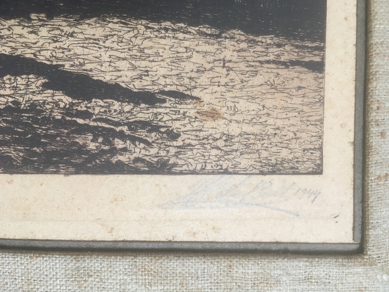 Onbekende kunstenaar - Ets gesigneerd 1944 - Heusden kopen? Bied vanaf 1!