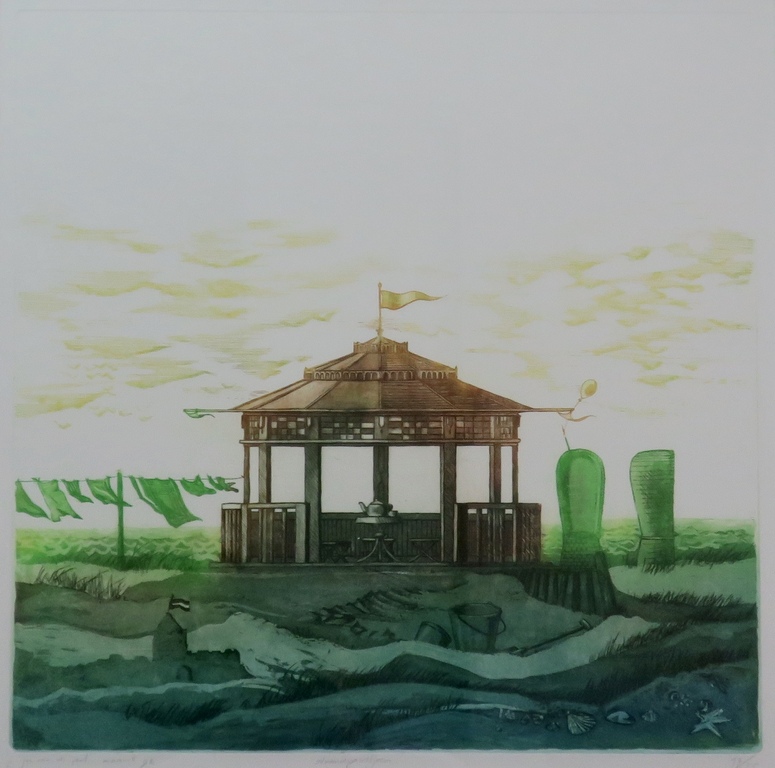 Jos van de Pol: Ets, Strandpaviljoen - Ingelijst kopen? Bied vanaf 40!