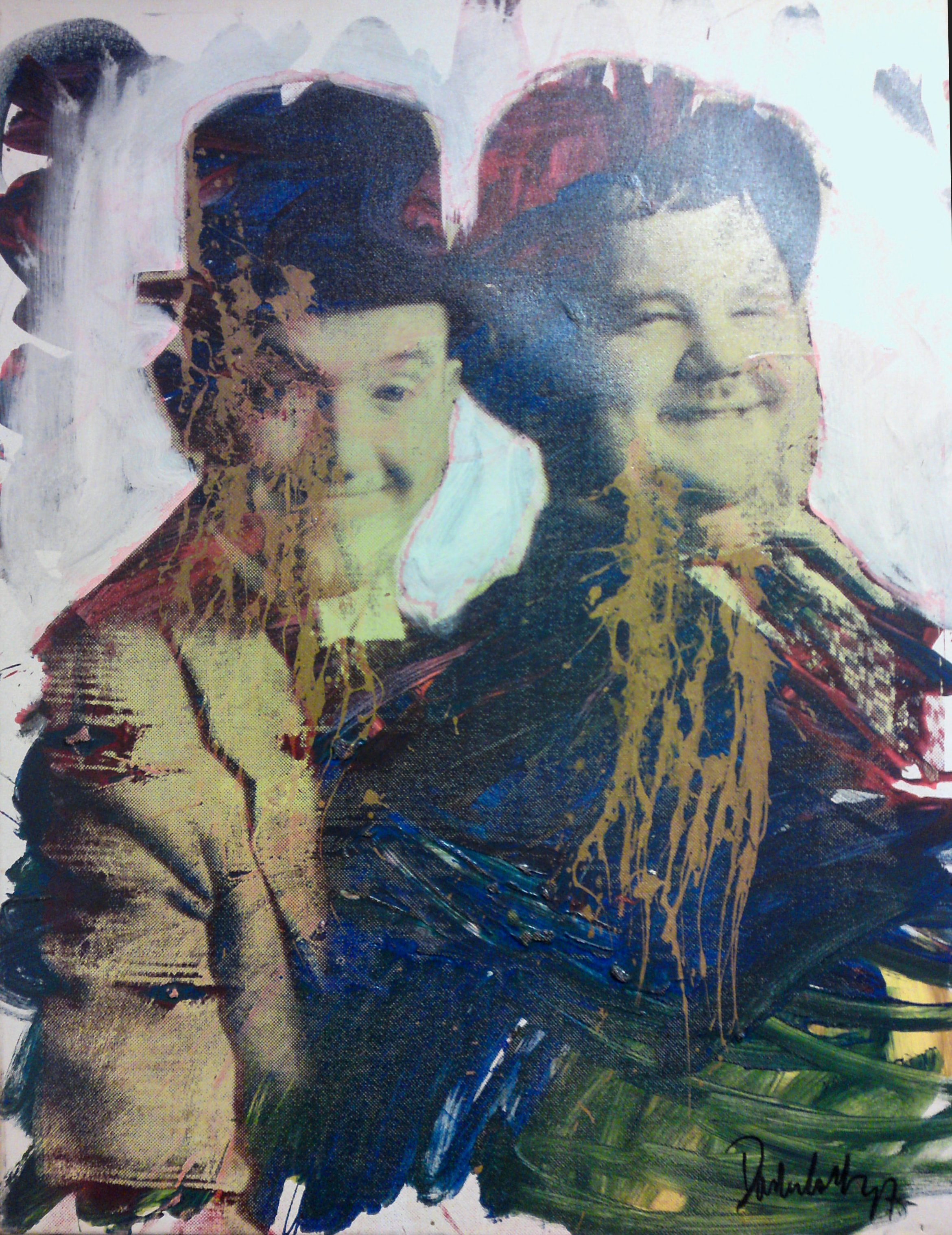 Peter Donkersloot: Gemengde techniek. Laurel & Hardy. verkocht voor € 100!