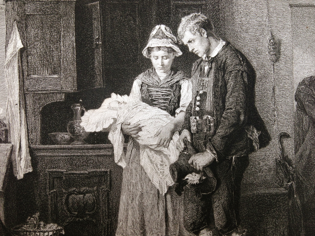 V. Rauscher. Originele staalgravure, circa 1890, Der sittenrichter kopen? Bied vanaf 1!