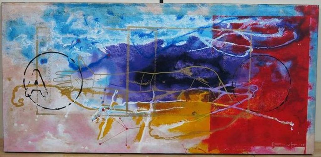 PIOTR KONKEL Zeefdruk op paneel BLUE HORIZON uit 2005 verkocht voor € 70!