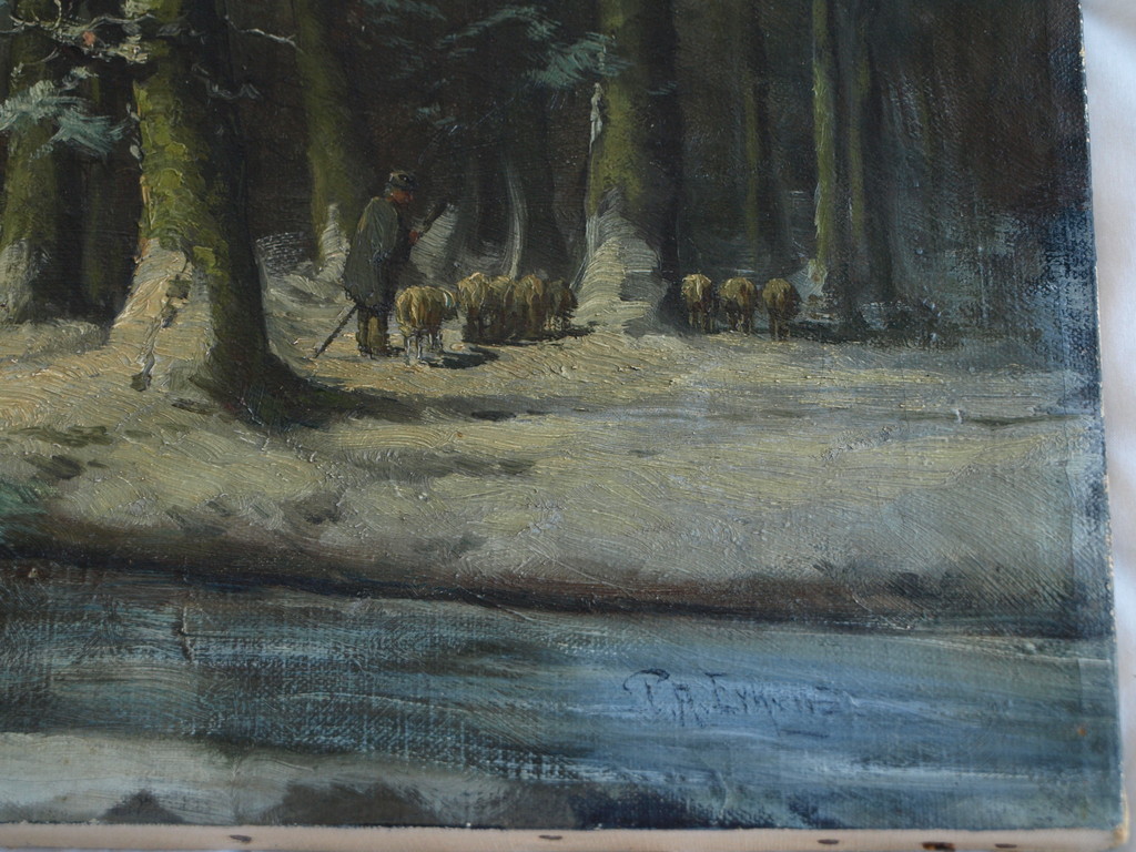 Onduidelijke signatuur : Olieverf op doek – Bosgezicht in de winter  kopen? Bied vanaf 50!