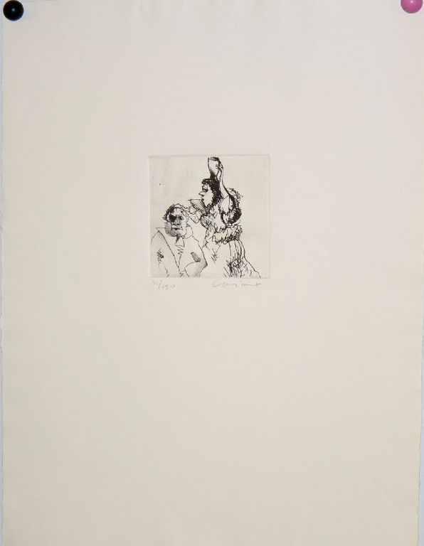 Constant Nieuwenhuys: Ets, twee figuren. Prent 190 verkocht voor € 250!