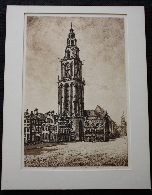 Cornelis Brandenburg ets Martinitoren Groningen. verkocht voor € 37!