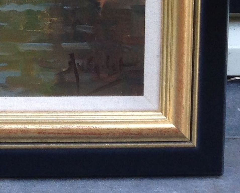 Arnout van Gilst, olie op doek, Boten in een Amsterdamse gracht kopen? Bied vanaf 750!